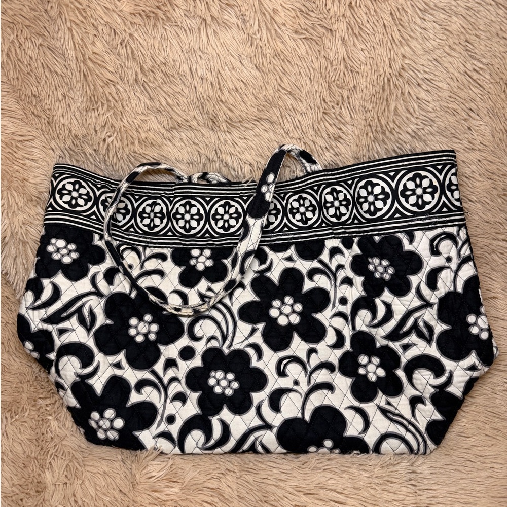 Vera Bradley Floral Black and White Tote Bag Large